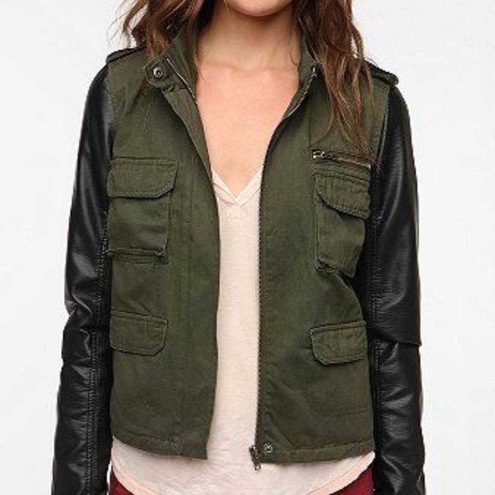 Army Green Vegan Leather Jacket